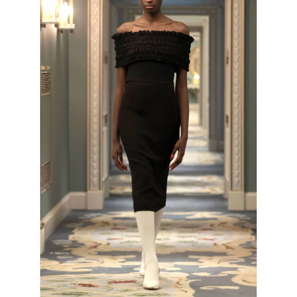 NEW EDELINE LEE philomela ruche dress in black